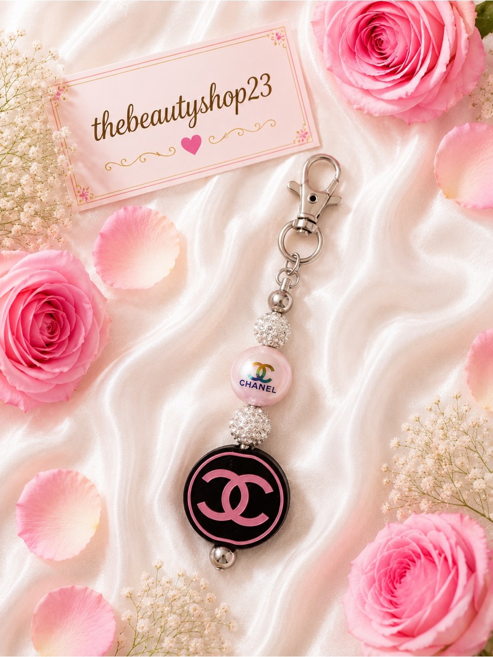 Handmade C C Black & Pink Boujee Bag Charm